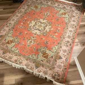 hand knotted wool and silk Persian rug